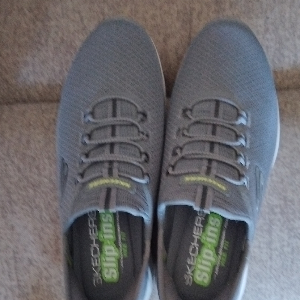 Skechers Gray and Green Men's Slip-On Sneakers